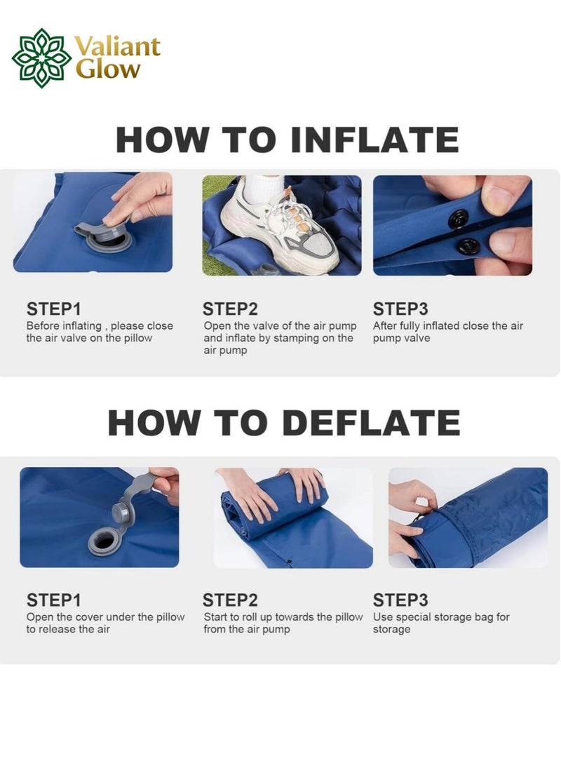 Valiant Glow Emergency Portable Lightweight Sleeping Mat|Double camping sleeping mat | Ultralight camping mat | With pillow | Built-in foot pump | Inflatable sleeping mat |camping mat|sleeping pad| Lightweight and portable | Suitable for camping | Backpacking | Hiking | Tent camping. - Image 5